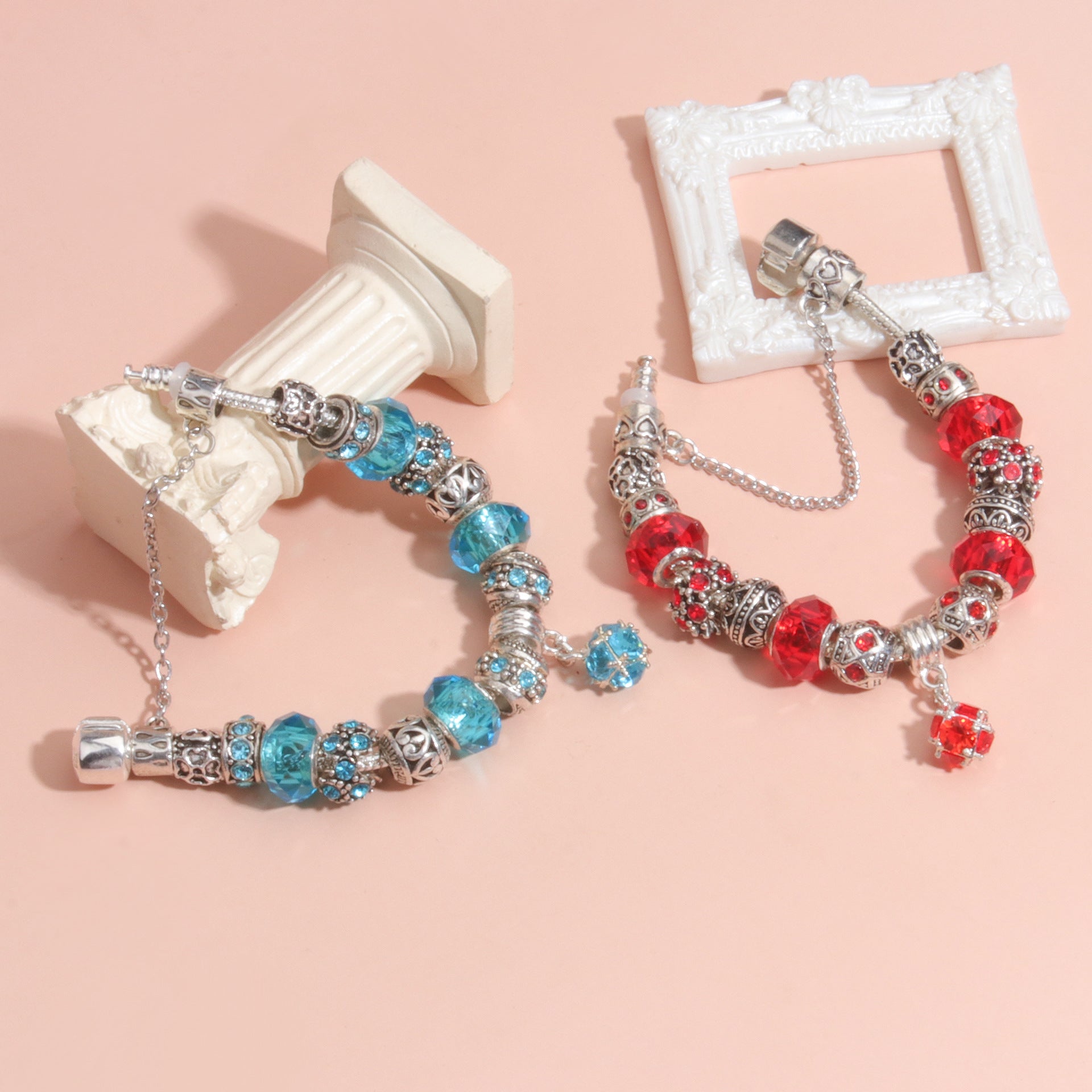 Ethnic Crystal Bead DIY Bracelet blue Alloy Electroplated Big Bead Bracelet(19cm)