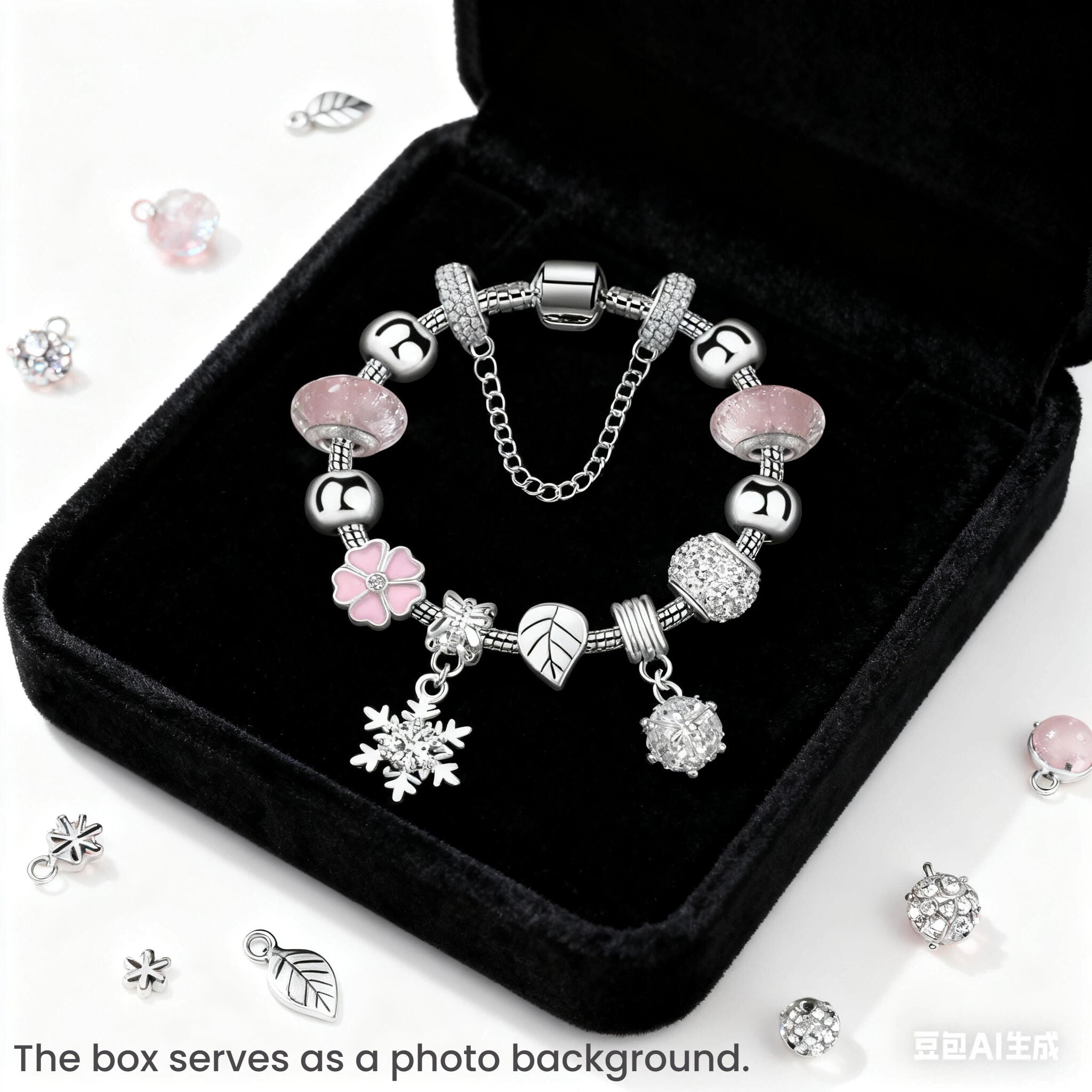 Women’s Rhinestone Cherry Blossom & Snowflake Pendant Bracelet(19cm)
