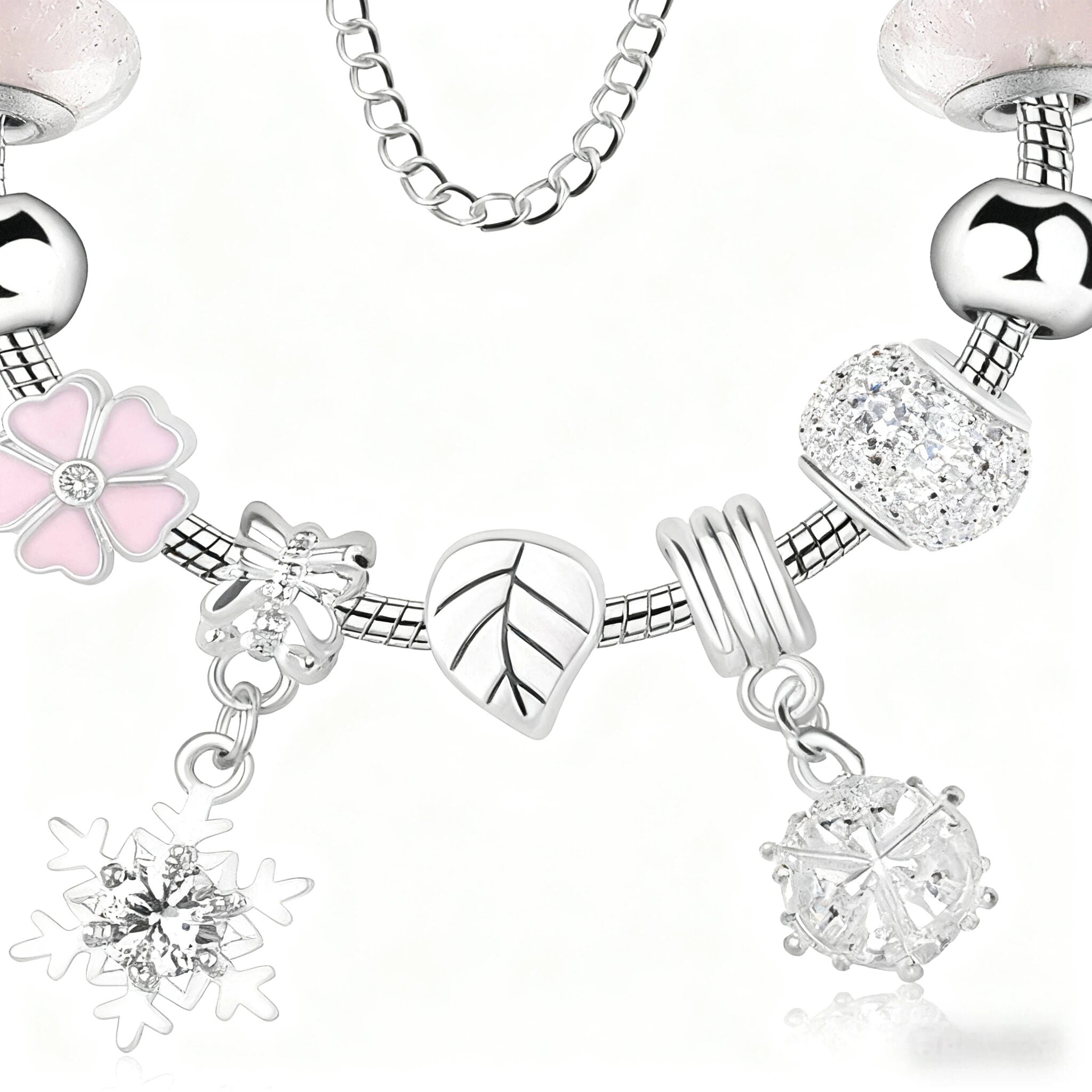 Women’s Rhinestone Cherry Blossom & Snowflake Pendant Bracelet(19cm)
