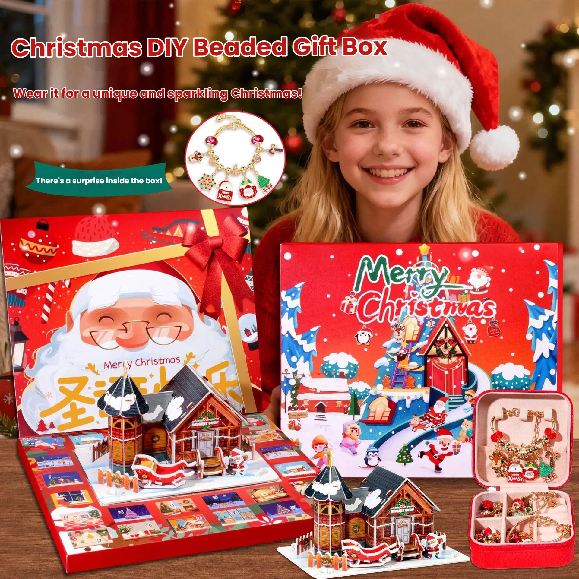 Christmas DIY Jewelry & Craft Advent Calendar(M-34,20*17*1.3cm)