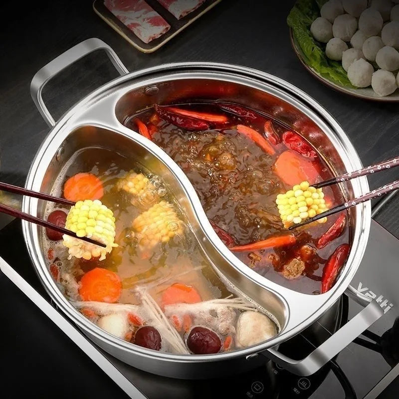 32cm 316 Stainless Steel Twin Divided Hot Pot Silver