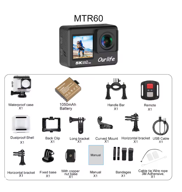 5K Action Camera with Touchscreen Waterproof Black