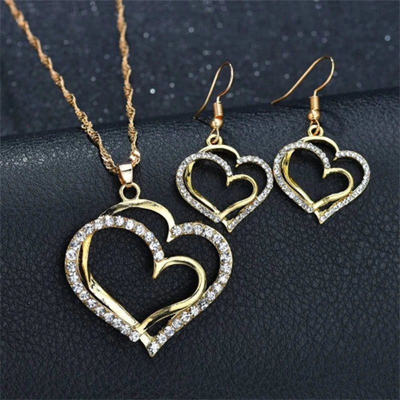 Heart Shaped Rhinestone Jewelry Set for Women