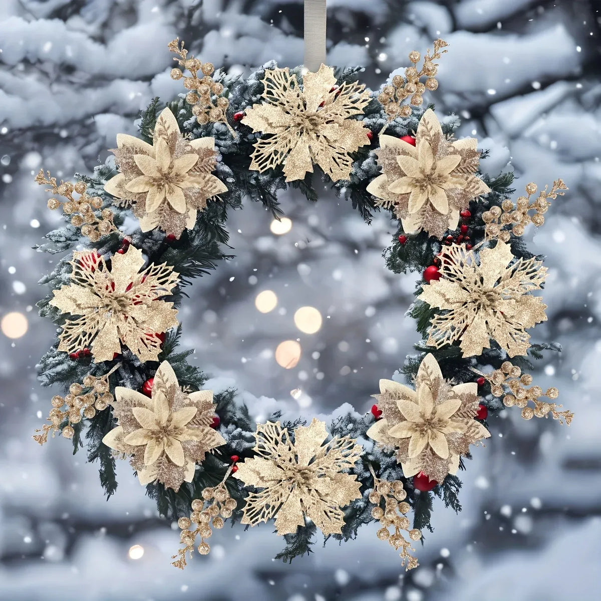 Trendbay Champagne Gold Artificial Berry Flower Bouquet Silk Floral