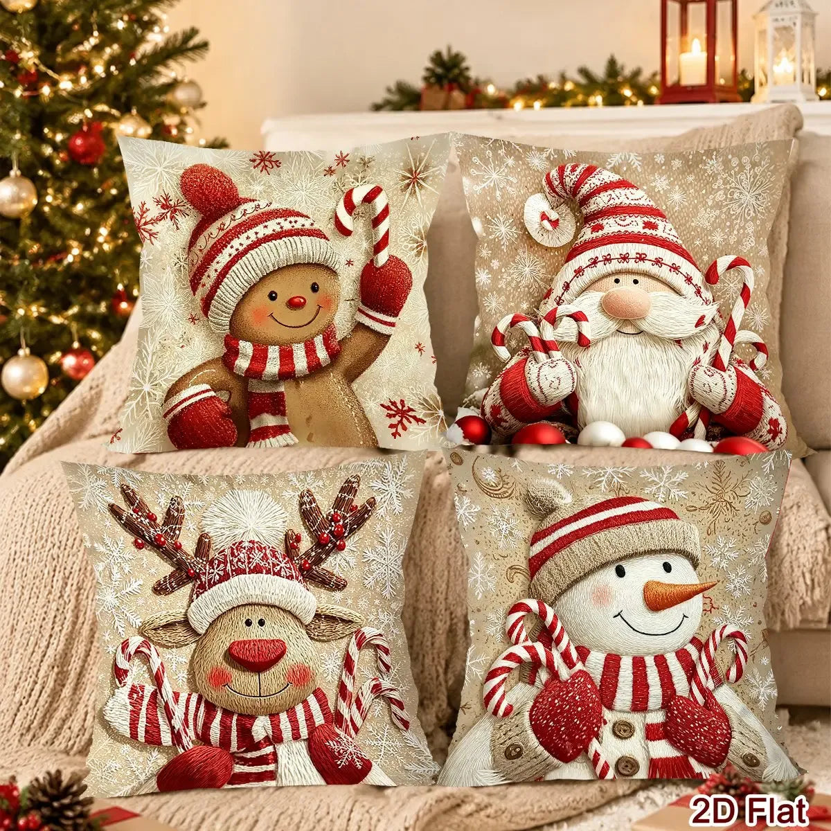 Trendbay Christmas Cushion Cover 4 Set Gnome & Gingerbread Man
