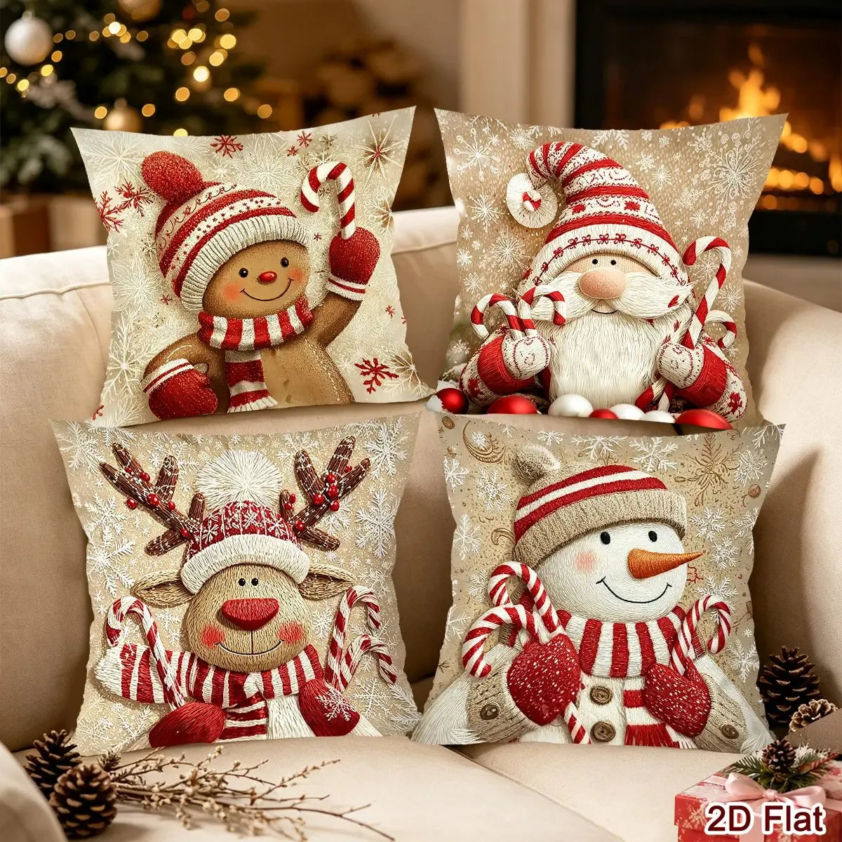 Trendbay Christmas Cushion Cover 4 Set Gnome & Gingerbread Man