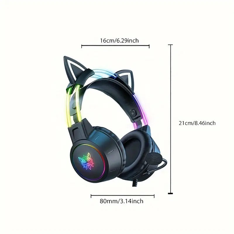 Gaming Headset with Detachable Cat Ear Microphone