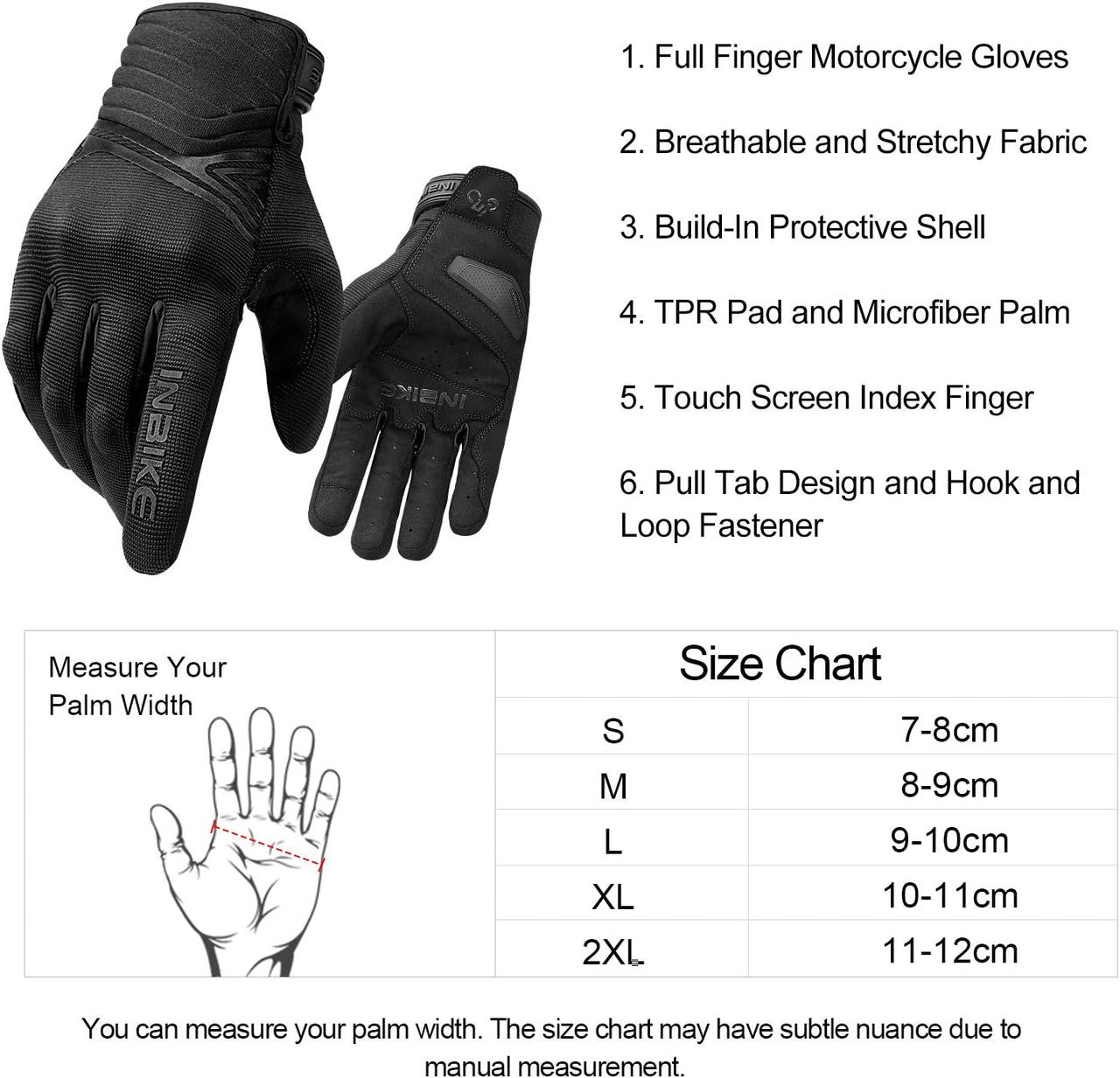 Breathable Mesh Motorcycle Gloves Touchscreen with TPR Palm Pad Hard Knuckle-Black-XXLarge