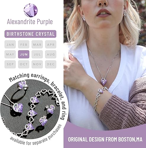 Infinity Love Heart Necklace, Birthstone Necklace for Women, Jewelry for Women with Healing Crystals, Allergy Free Pendant Necklace-06-June-Alexandrite Light Purple