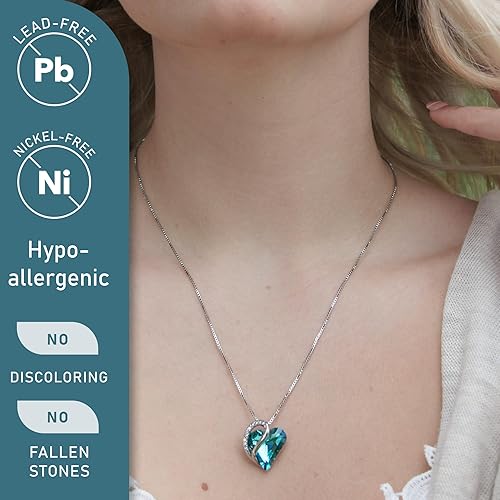 Infinity Love Heart Necklace, Birthstone Necklace for Women, Jewelry for Women with Healing Crystals, Allergy Free Pendant Necklace-12b-December-Indicolite Zircon Blue