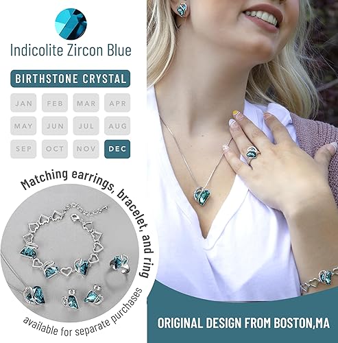Infinity Love Heart Necklace, Birthstone Necklace for Women, Jewelry for Women with Healing Crystals, Allergy Free Pendant Necklace-12b-December-Indicolite Zircon Blue