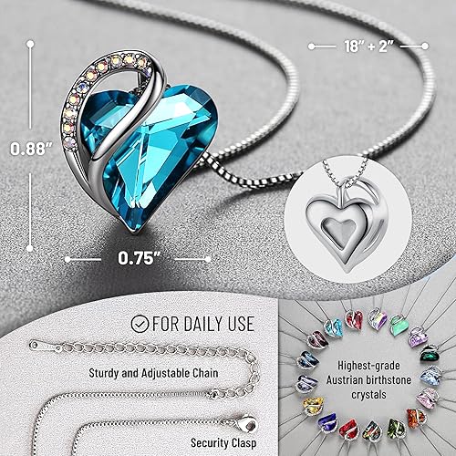 Infinity Love Heart Necklace, Birthstone Necklace for Women, Jewelry for Women with Healing Crystals, Allergy Free Pendant Necklace-12b-December-Indicolite Zircon Blue