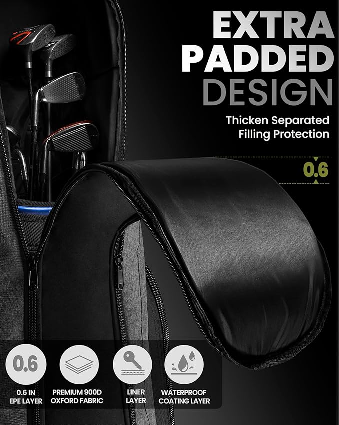 OutdoorMaster Padded Golf Club Travel Bag with Wheels, 900D Heavy Duty Oxford Waterproof -Alligators-Gray