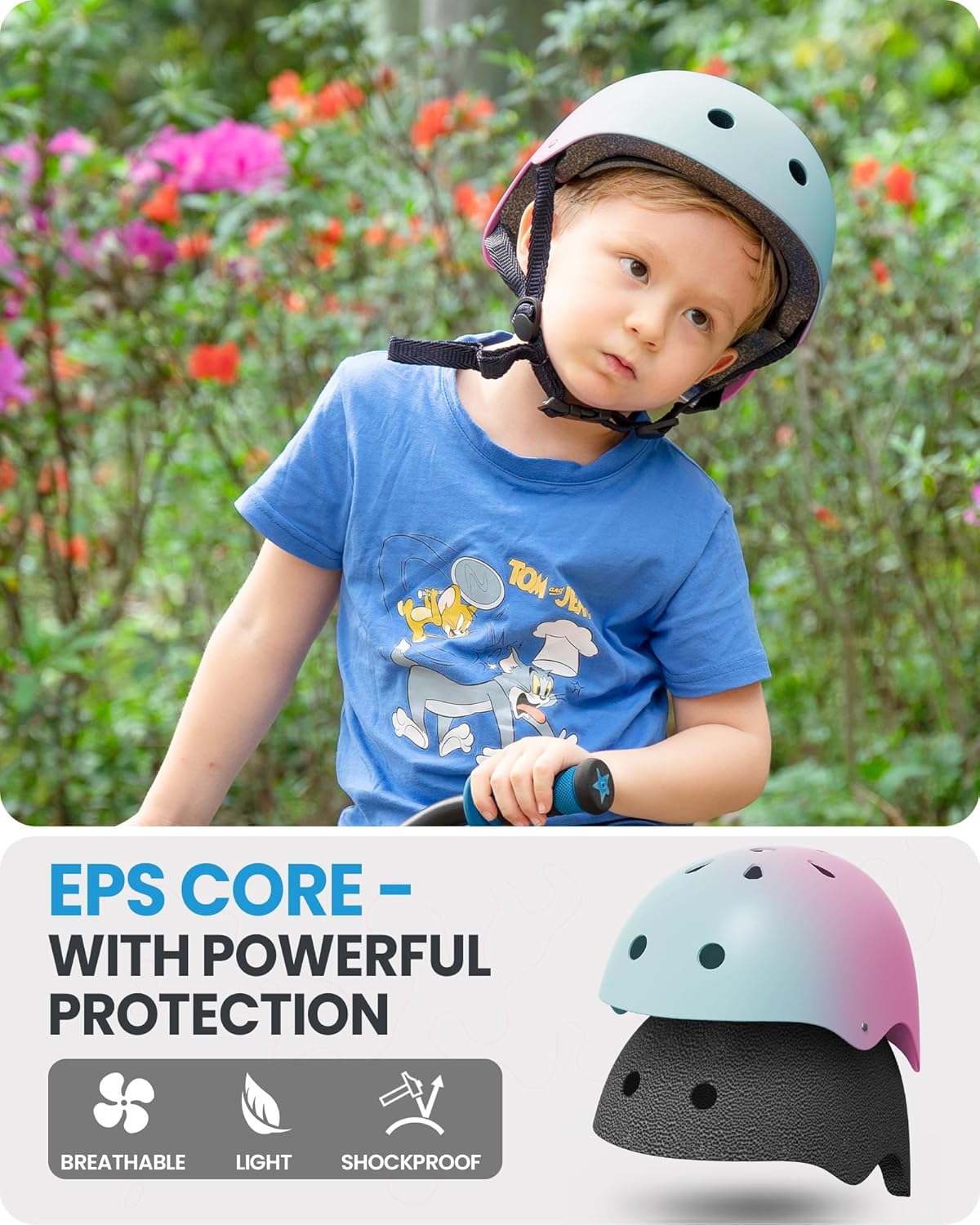 Outdoor Master Youth & Kids Bike Helmet - Adjustable Multi-Sports Skateboard Helmet with Removable Liners for Balance Bike, Toddler Scooter, One Wheel Hoverboard-Blue pink gradient-Small