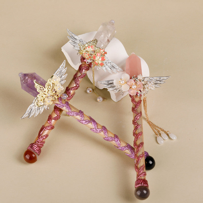 Handmade Crystal Wand, Raw Gemstone Scepter, Natural Magic Wand White Crystal