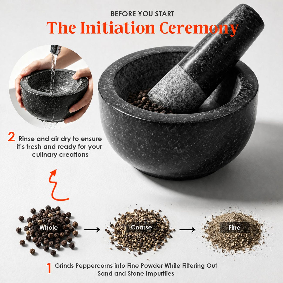 Granite Mortar and Pestle Set, 450ml Heavy Duty Stone Grinder Bowl with 17.5cm Pestle, Black, Manual Spice Grinder for Guacamole, Salsa, Pesto, Herbs, Spices, Nuts & Seeds