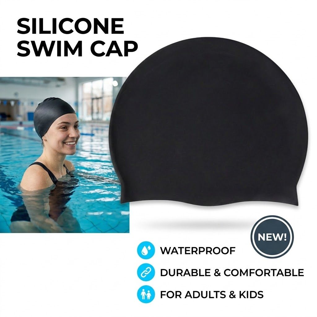 Silicone Swimming Cap Large Waterproof Swim Hat for Long Hair Men Women Adults-Orange