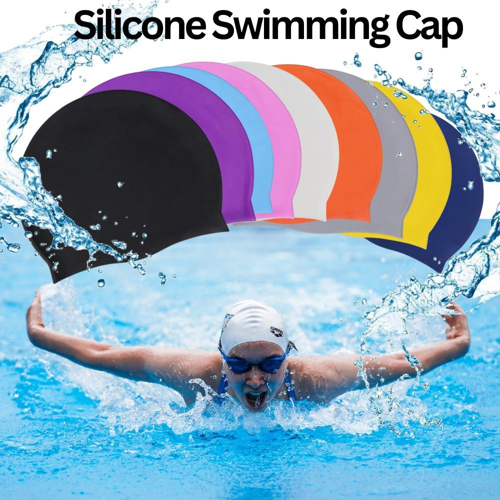 Silicone Swimming Cap Large Waterproof Swim Hat for Long Hair Men Women Adults-Yellow