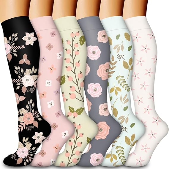 Compression Socks 6 Pairs Graduated Support for Running Sports Sizes S M MS Compatible with Improved Circulation Warm