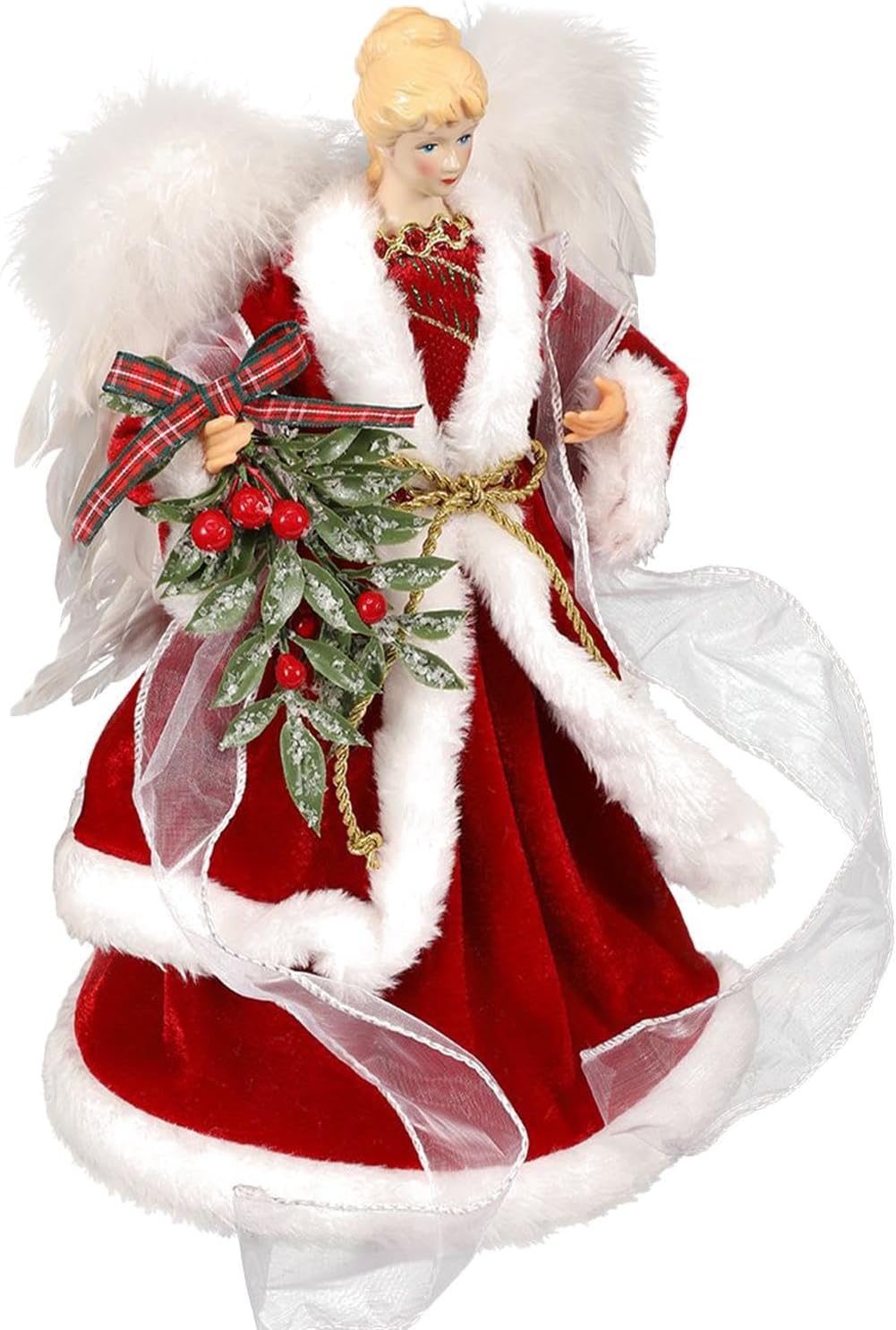 Christmas Tree Angel Tops Decorative Ornaments with White Feather Wings