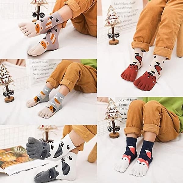Galaxy Toe Socks for Children 5 Pairs Cartoon Animal Pattern Five Finger Socks 3-7 Years