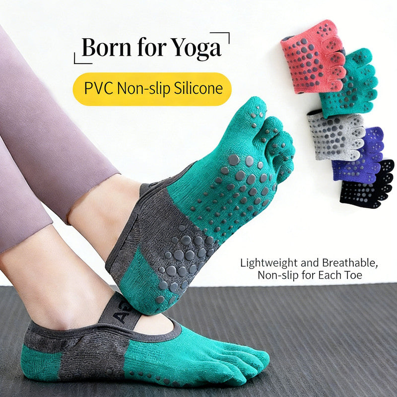 Professional five-toe yoga socks | Full-sole PVC anti-slip particles | Breathable and form-fitting | Multiple colors available | A must-have for indoor workouts(Black)