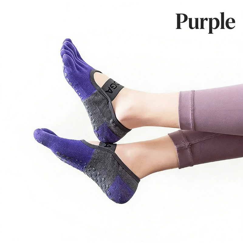 Professional five-toe yoga socks | Full-sole PVC anti-slip particles | Breathable and form-fitting | Multiple colors available | A must-have for indoor workouts(Purple)