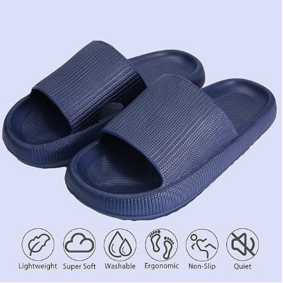 Cloud Slippers for Women and Men, Pillow House Slippers Shower Shoes Indoor Slides Bathroom Sandals, Ultimate Comfort, Lightweight, Thick Sole, Non-Slip, Easy to Clean dark blue（40-41）