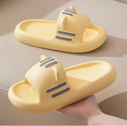 Women’s Slides Cute Bathroom Slippers Non-Slip Cartoon Cat Shaped Indoor Outdoor Summer Slippers（black，40-41）