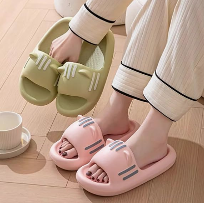 Women’s Slides Cute Bathroom Slippers Non-Slip Cartoon Cat Shaped Indoor Outdoor Summer Slippers（pink，38-39）