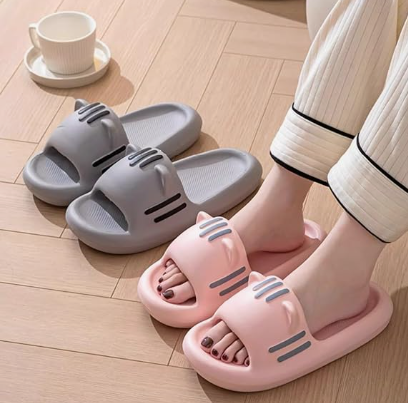 Women’s Slides Cute Bathroom Slippers Non-Slip Cartoon Cat Shaped Indoor Outdoor Summer Slippers（pink，40-41）