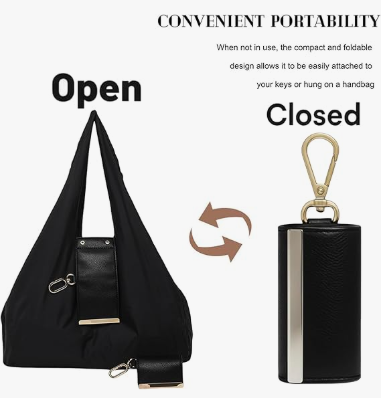 Keychain Tote Bag Compact & Expandable for On the Go, Foldable Tote Bag with Key Ring for Daily Errands - Red