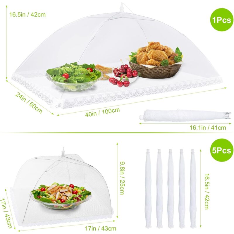 6 pcs Foldable Food Cover Anti-Fly Mesh Food Cover Tent Umbrella Anti-Insect Protection For Bbq Picnic Food,1 Large