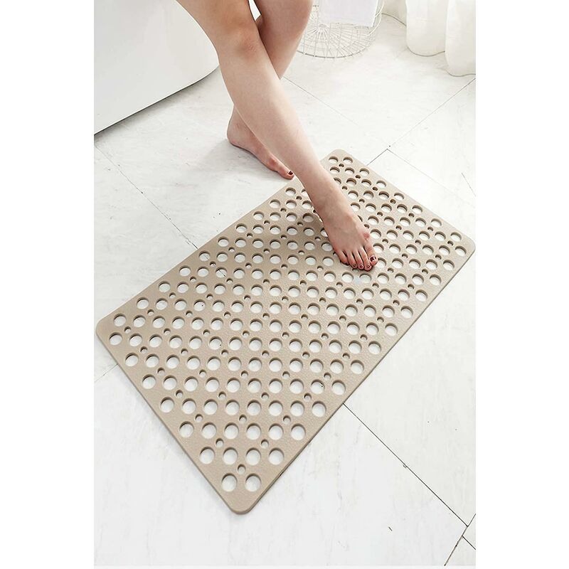 Anti-Mold Non-Slip Bath Mat Tpe Shower Mat Antibacterial Non-Slip Bathroom Mat With Suction Cups Khaki 16.9" X 29.5".