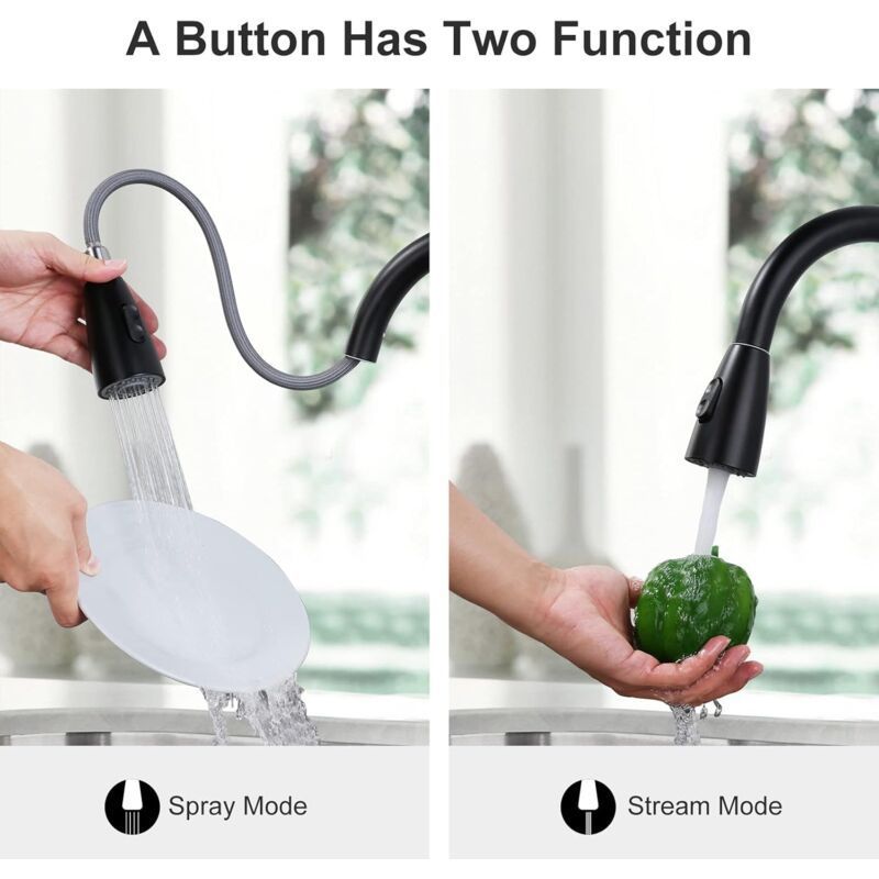 Black Kitchen Faucet, Stainless Steel Pull-Down Sprayer Sink Mixer Tap, 2 Spray Modes Kitchen Mixer Tap, High Spout And