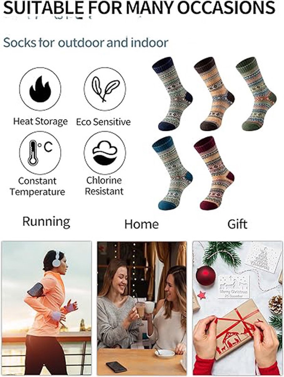 Socks - Women's Socks - Indoor Socks - Warm Winter Socks - Women's Round Neck Winter Socks - Warm and Thick Wool - Comfortable and Soft - Perfect as a Christmas Gift - Christmas Stocking Trim
