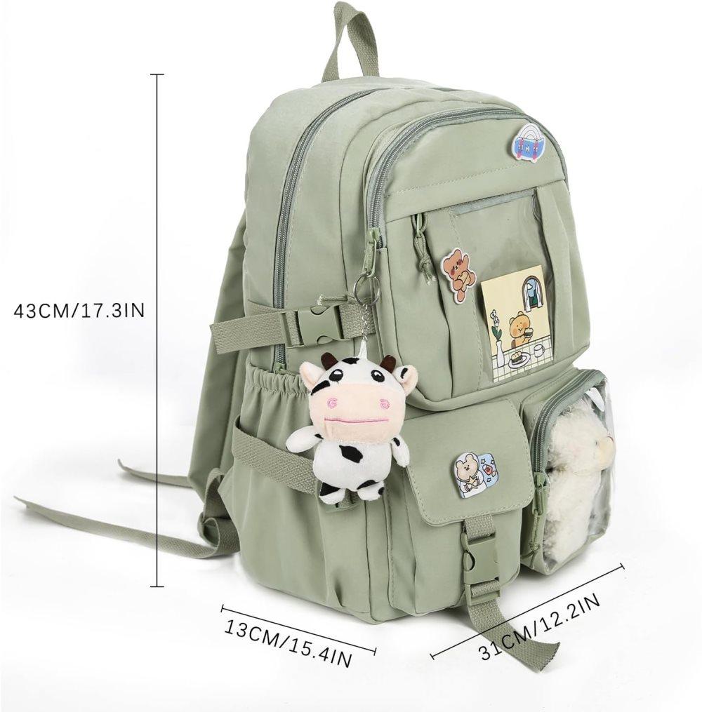 Kids School Backpack with Accessories, Green, 43x31 cm, Compatible with School Essentials