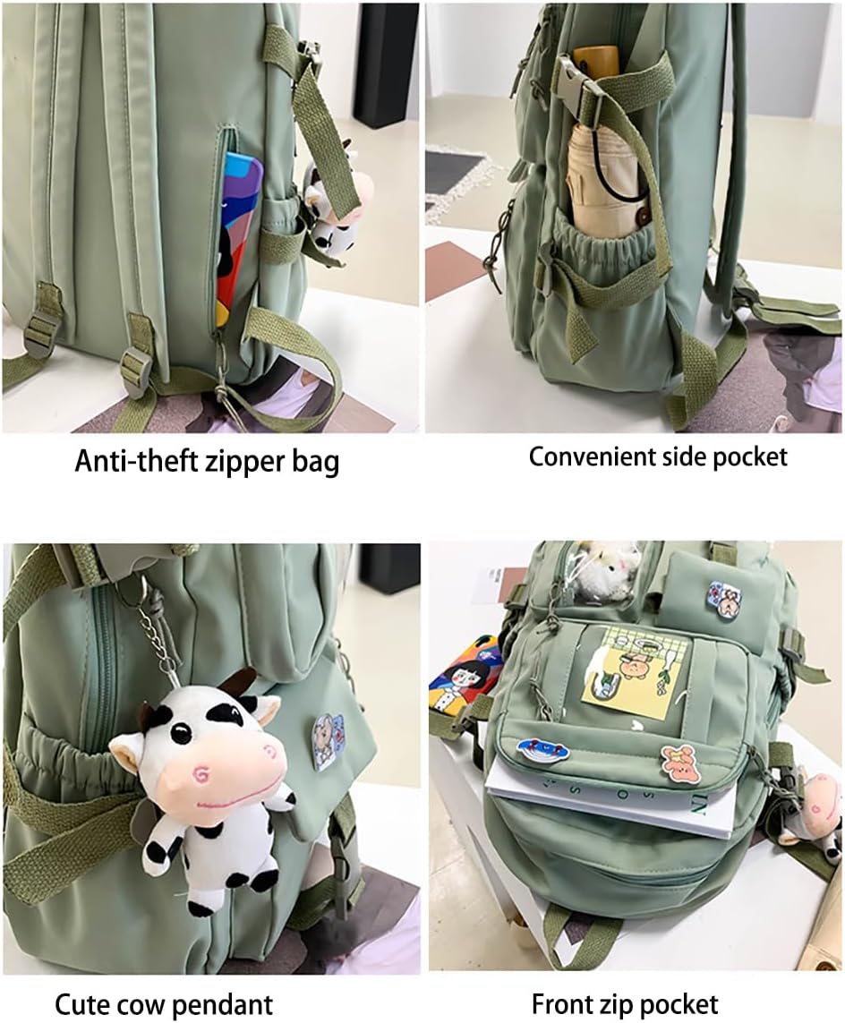 Kids School Backpack with Accessories, Green, 43x31 cm, Compatible with School Essentials