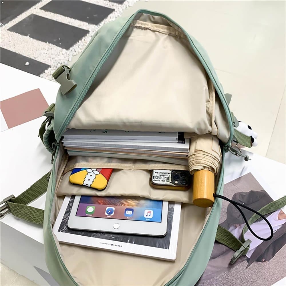 Kids School Backpack with Accessories, Green, 43x31 cm, Compatible with School Essentials