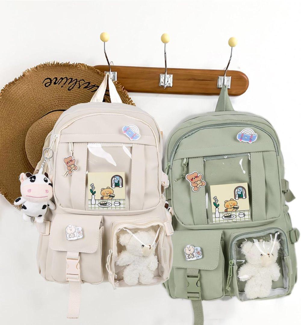 Kids School Backpack with Accessories, Green, 43x31 cm, Compatible with School Essentials