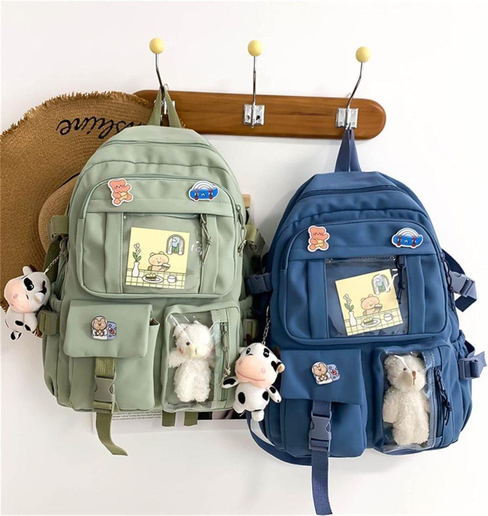 Kids School Backpack with Accessories, Green, 43x31 cm, Compatible with School Essentials