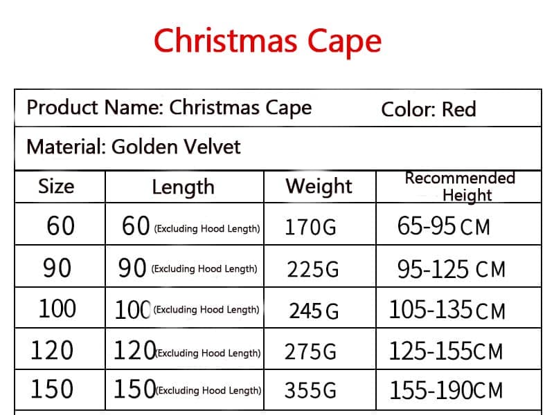 1 Red Christmas Cloak with Hood Santa Costume for Women, 90cm