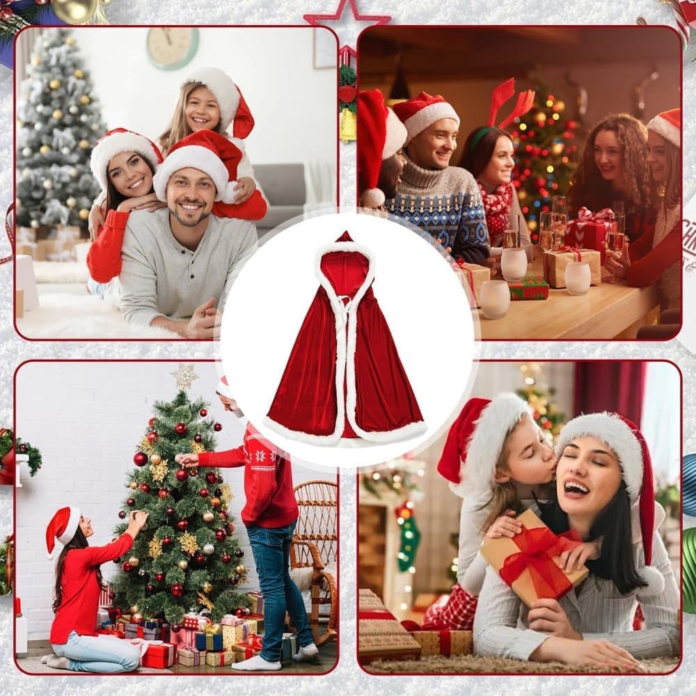 1 Red Christmas Cloak with Hood Santa Costume for Women, 90cm