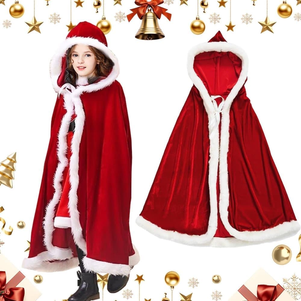 1 Red Christmas Cloak with Hood Santa Costume for Women, 100cm