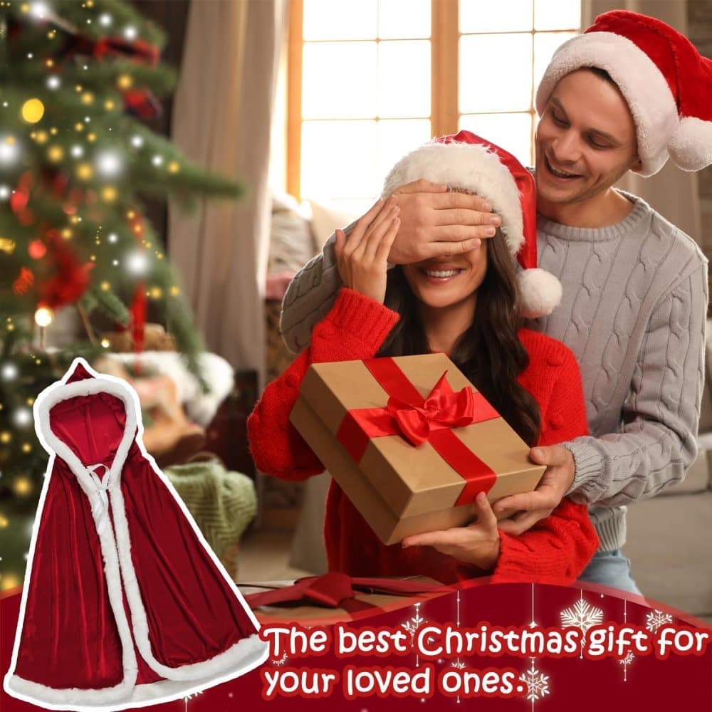 1 Red Christmas Cloak with Hood Santa Costume for Women, 100cm