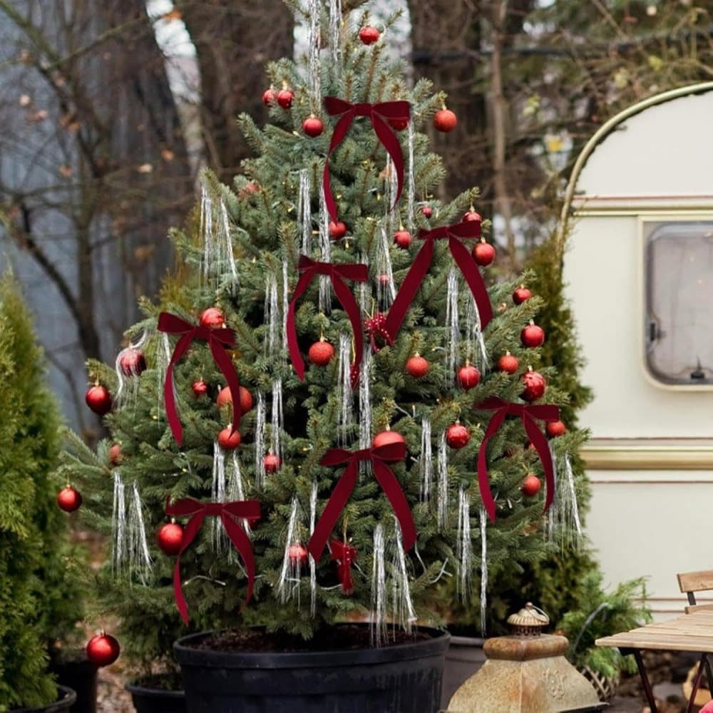 12 Christmas Bows for Tree, Velvet in Burgundy
