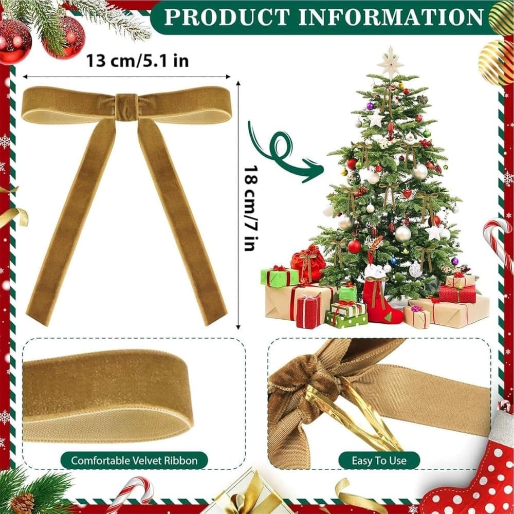 12 Christmas Bows Velvet Tree Decorations in Dark Brown