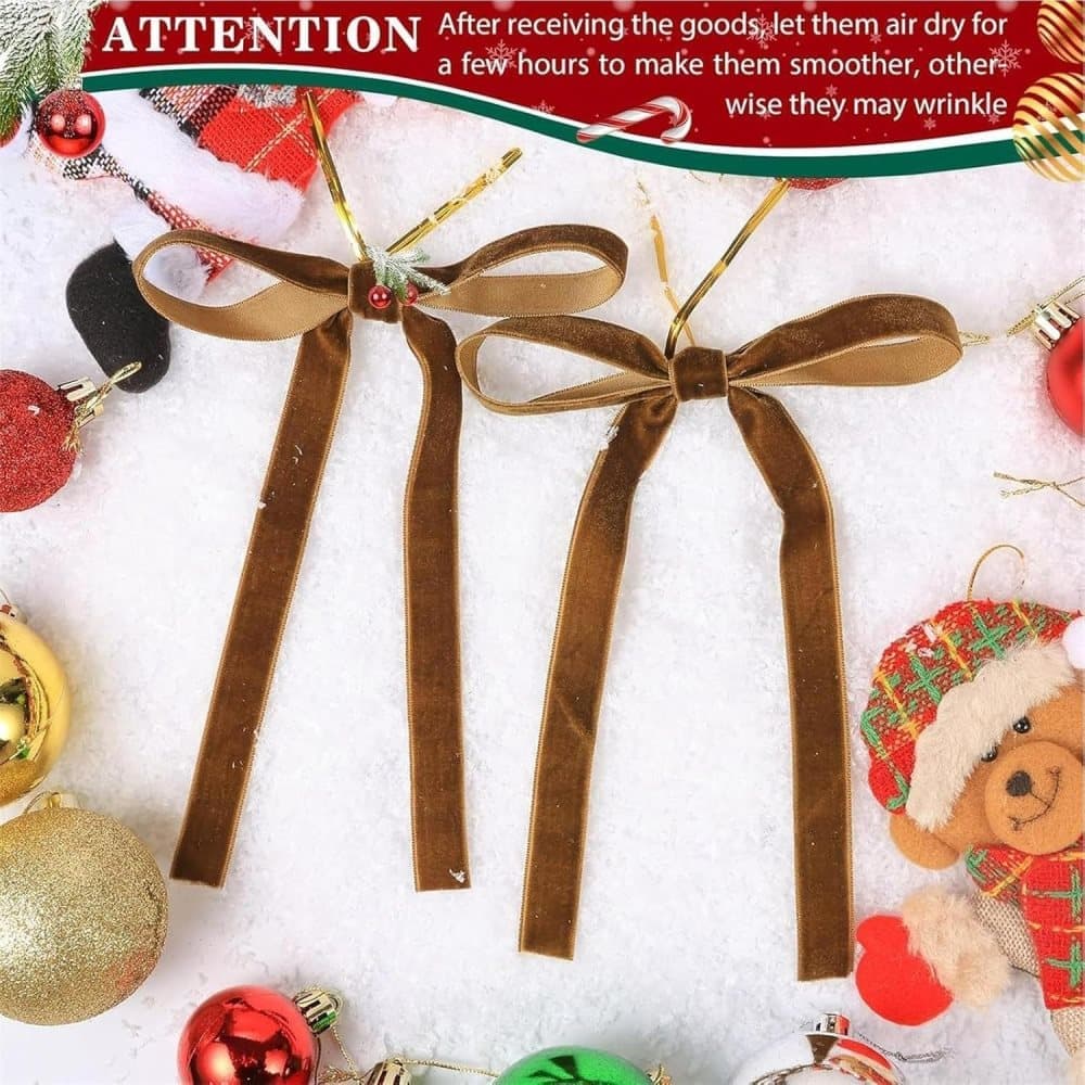 12 Christmas Bows Velvet Tree Decorations in Dark Brown