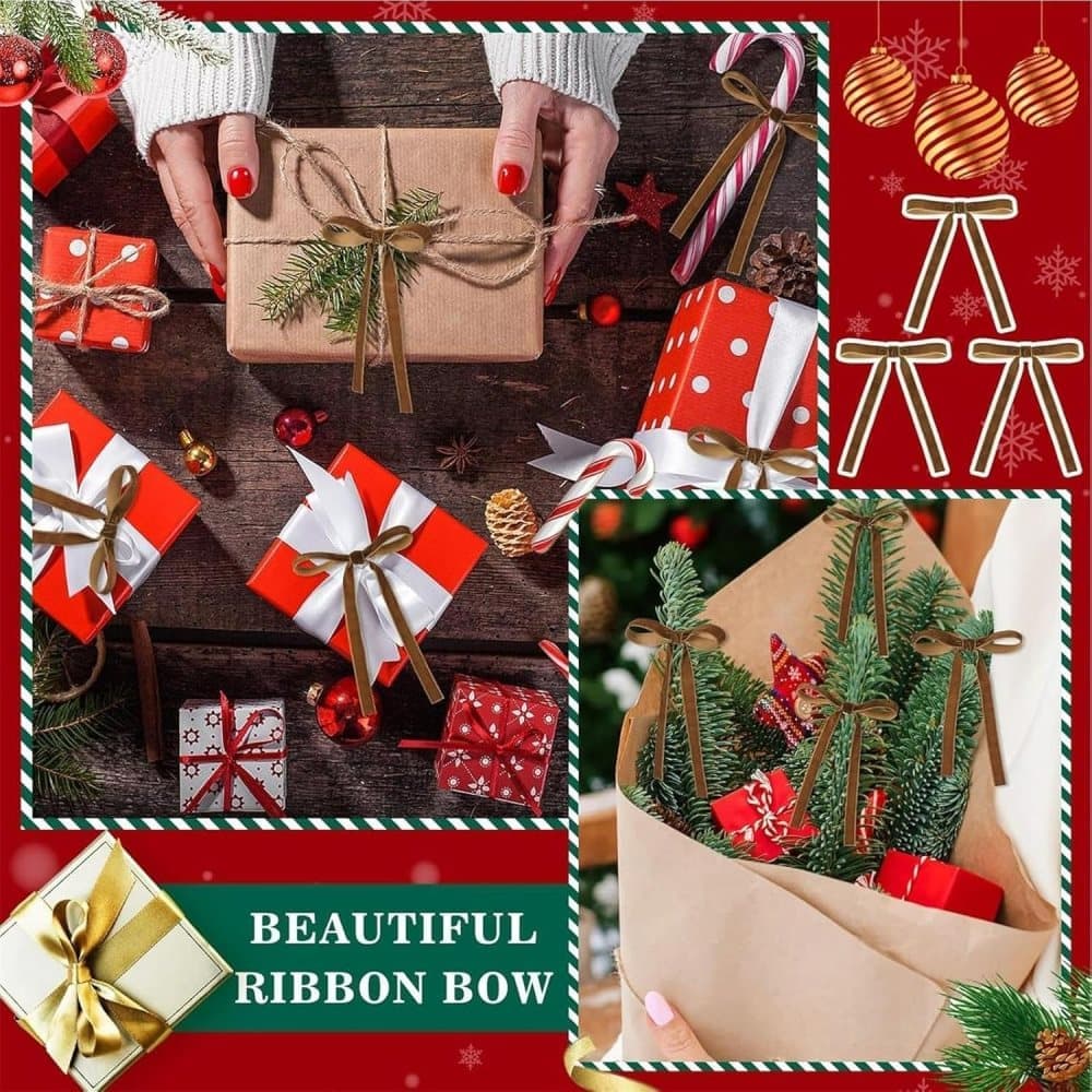 12 Christmas Bows Velvet Tree Decorations in Dark Brown