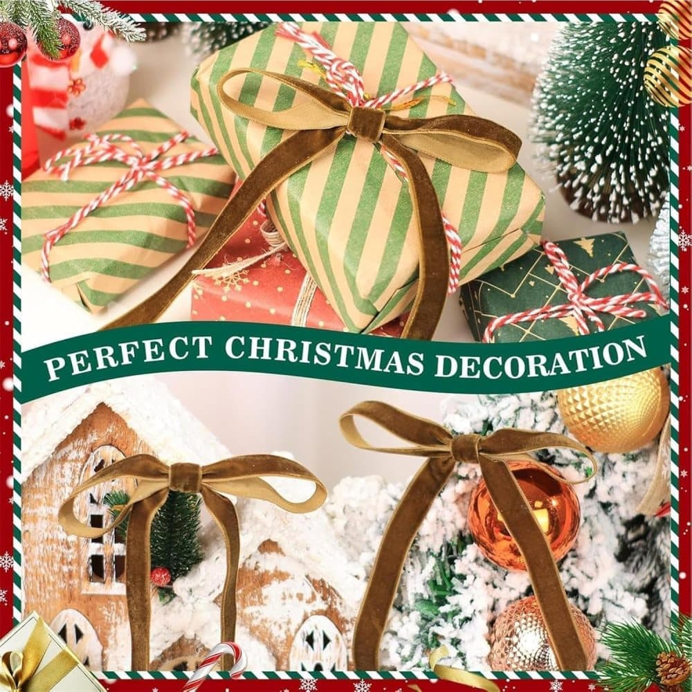 12 Christmas Bows Velvet Tree Decorations in Dark Brown